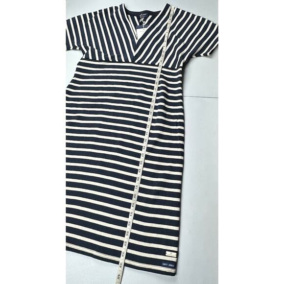 Saint James Dress Womens 8 Navy Cream Striped Short Sleeve V Neck Quiet Luxury - Picture 14 of 16
